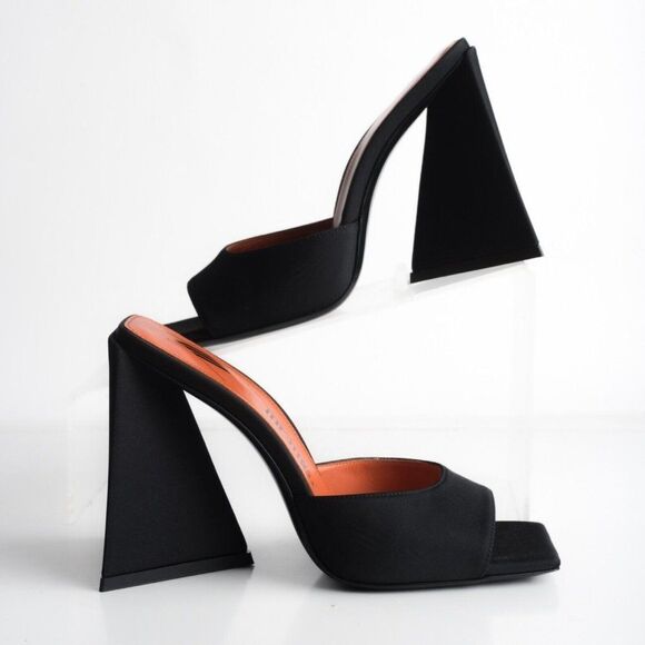 The Attico Shoes - The Attico Womens Black Satin Devon Block Mule Heel Sandals US 6 EU 36 New